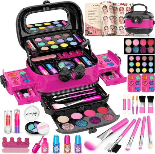 Miniatura 12 de Hollyhi Kit de Maquillaje de 58 Piezas para Niñas, Juguetes de Princesa, Set de Cosméticos Reales Lavables con Espejo, Sets de Maquillaje