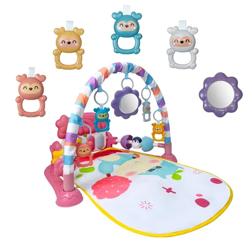Miniatura 8 de Cuterabit Tapete de gimnasio para bebés, centro de actividades de gimnasio para bebés, piano para patear y jugar con música y luz, juguetes para Gris