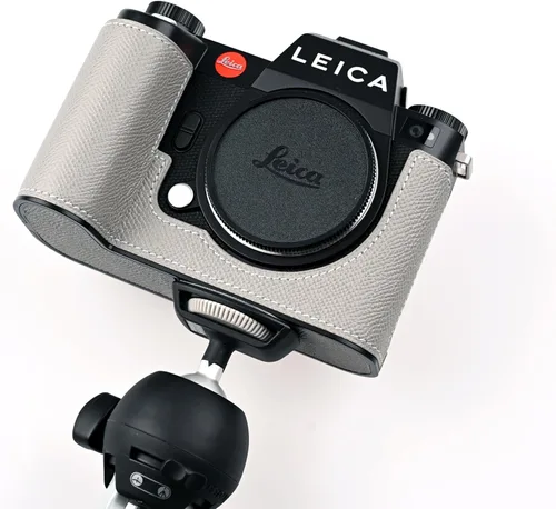 Miniatura 5 de Media funda hecha a mano de cuero genuino para cámara Leica SL3/SL3s - capa superior de cuerpo de piel de vaca + placa base de metal - diseño