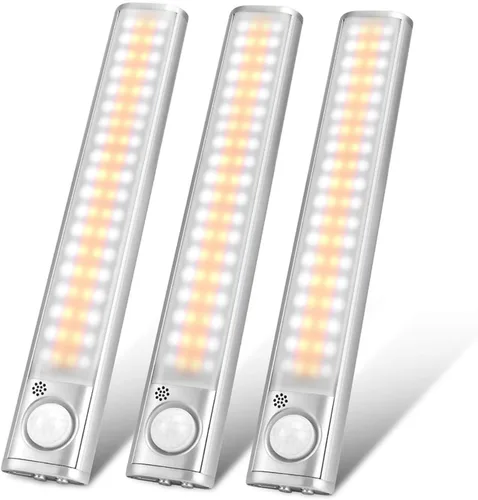 goodland Iluminación debajo del gabinete, 80 luces LED para armario, luces con sensor de movimiento, recargable por USB, regulable, barra de luz