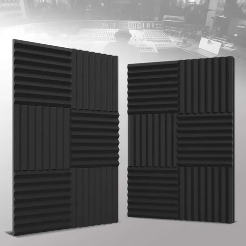 Miniatura 6 de Paquete de 12 paneles acústicos autoadhesivos de 1 x 12 x 12 pulgadas, espuma acústica, cuñas de espuma de estudio, paneles de alta densidad, cuñas