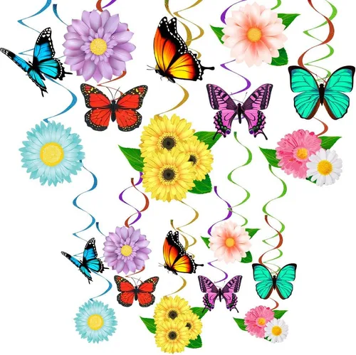 HADDIY Decoraciones de fiesta de cumpleaños de mariposas y flores, juego de 30 unidades para decoración de techo de primavera y verano para aula,
