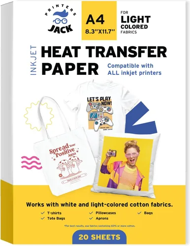 Miniatura 13 de Printers Jack - Papel termotransferible para tela oscura y clara, paquete de 10 hojas para tela oscura + 10 hojas para tela clara, papel