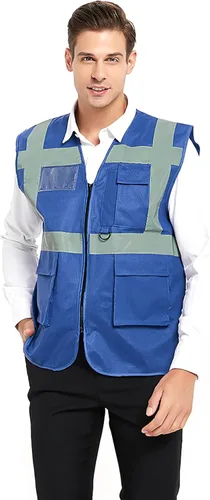 Miniatura 12 de TOPTIE Chaleco de seguridad de alta visibilidad de 5 bolsillos con tiras reflectantes, chaleco de uniforme de trabajo Anaranjado Neón