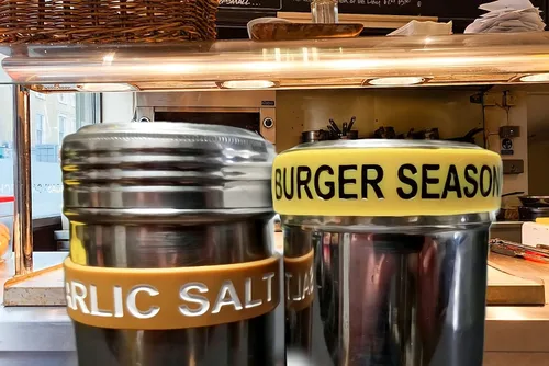 Miniatura 3 de Condimento de hamburguesas" Nombre de la banda, Coctelera de dragado, Coctelera de especias para sal, canela, Cocinar dispensador de cocción