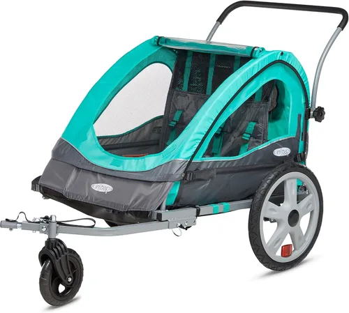 Instep Quick-N-EZ - Remolque doble plegable detrás de la bicicleta para niños pequeños, se convierte en cochecito, para correr, dosel 2 en 1, Verde