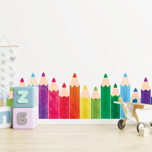 Miniatura 5 de Whaline 8 hojas de lápices de colores, calcomanías de pared, impermeables, lápices de acuarela, calcomanías educativas para despegar y pegar