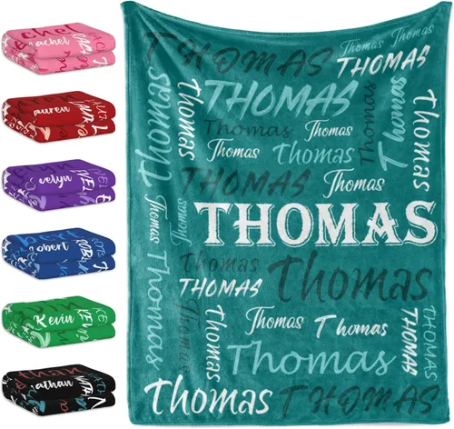 Miniatura 27 de Manta personalizada con tema negro, manta suave y ligera de franela y forro polar con nombre para hombres, mujeres, niños y niñas - Regalos
