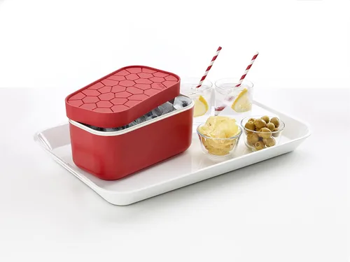 Miniatura 8 de Lékué Caja de hielo Rojo Bandeja de hielo para congelador con tapa y contenedor Hecho con silicona 100% platino Cubos de hielo