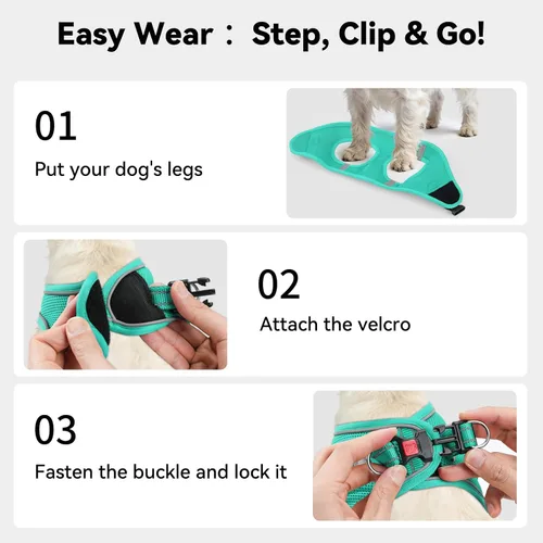 Miniatura 3 de Joytale Arnés para perro pequeño, chaleco de malla transpirable, arnés acolchado suave reflectante para perro de tamaño pequeño para caminar, verde