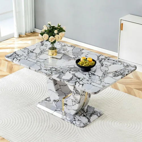 Miniatura 13 de JUFU Mesa de comedor de mármol sintético de 63 pulgadas para 4-6 personas, moderna mesa rectangular de cocina y comedor, mesa de MDF de aspecto