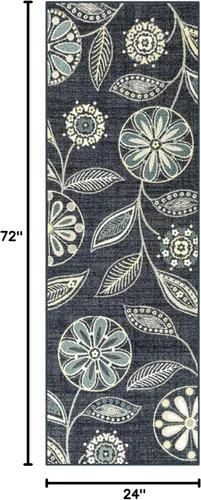 Miniatura 2 de Alfombra antideslizante Maples Rugs Reggie, tapete para pasillo, entrada, con diseño floral (fabricado en Estados Unidos) 2 x 6, color azul persa