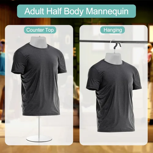 Miniatura 4 de Geetery Paquete de 2 maniquíes masculinos con soporte de espalda hueca y cuerpo de maniquí blanco para venta al por menor, exhibición de camisetas