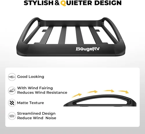 Miniatura 7 de BougeRV Cesta de techo de aluminio antioxidante de 47 x 40 x 8 pulgadas, ligera, universal, con carenado de viento, portaequipajes para SUV