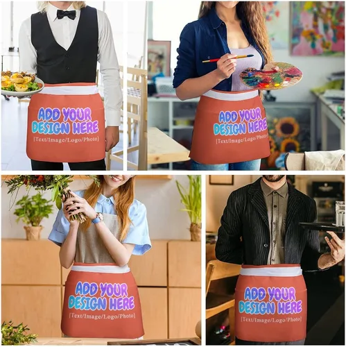 Miniatura 21 de AXKEUDO Delantal personalizado con bolsillos, delantales de cintura para camarera para cocinar en casa, restaurante, servir trabajo