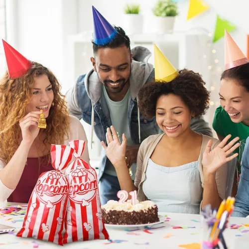 Miniatura 6 de Teling 100 bolsas de palomitas de maíz, 100 bolsas de palomitas de maíz para fiestas, bolsas de dulces de galletas a rayas rojas y blancas con 150