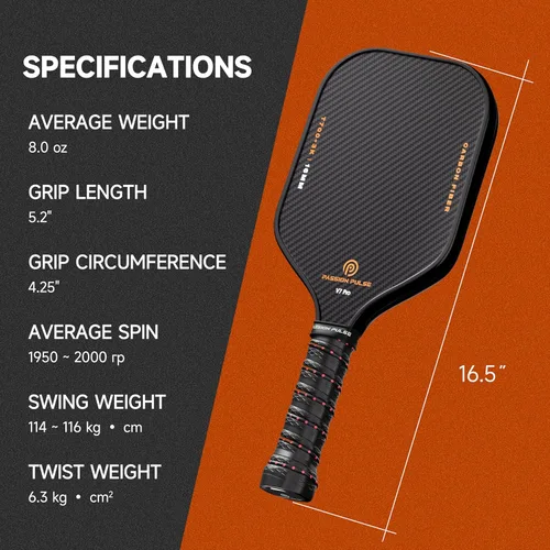 Miniatura 9 de V7 Pro Pala de Pickleball – Palas de Pickleball de Fibra de Carbono Cruda 3K con Núcleo de Polipropileno de 16mm, Mango 3D PulseGrip – Raquetillas