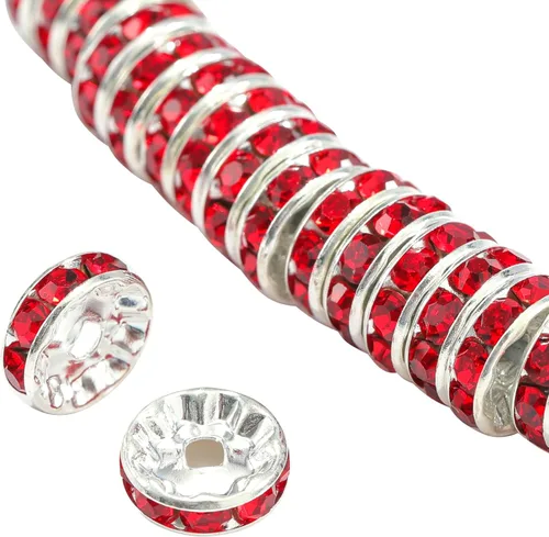 Miniatura 7 de 100 cuentas espaciadoras Rondelle redondas de cristal con diamantes de imitación checos chapados en plata, cuentas sueltas para manualidades, Blanco
