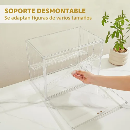 Miniatura 6 de LXLXXL Vitrina acrílica para coleccionables, 3 capas, ajustable, con puerta magnética, caja de exhibición transparente apilable para figuras