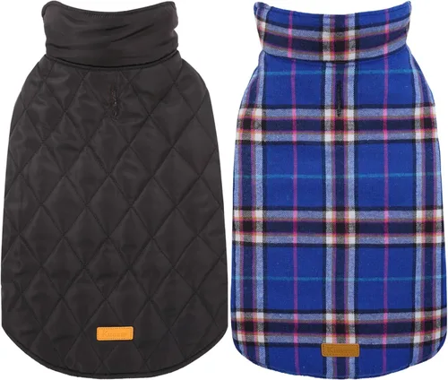 Miniatura 18 de Kuoser - Abrigo rojo para perro, abrigo de invierno a cuadros, impermeable, reversible, S-XS