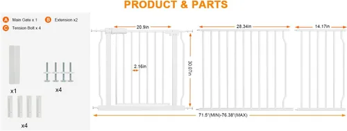 Miniatura 2 de HOOEN Puerta de bebé extra ancha para puertas y escaleras, puerta de bebé blanca montada a presión, puerta de paso para niños o mascotas, puertas