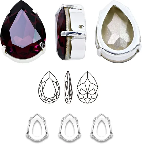 Miniatura 7 de DONGZHOU Diamantes de imitación para coser con ajuste de garra, Piedra Fantasía con agujero hueco, gemas plateadas con parte trasera plana