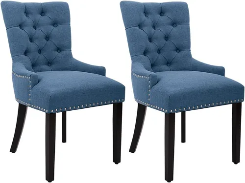 Miniatura 4 de CangLong Juego de 2 sillas modernas y elegantes tapizadas con botones y ribete de cabeza de clavo, para dormitorio, comedor, color azul