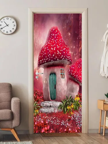 Miniatura 11 de artfanke Adhesivo 3D para puerta, 33.5 x 84.6 pulgadas, papel tapiz autoadhesivo impermeable, mural para puerta, póster vintage de radio Boombox