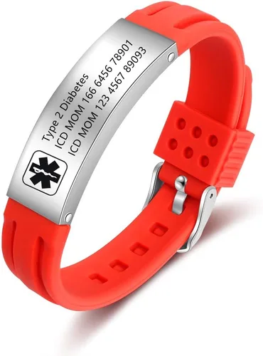 Miniatura 42 de OPALSTOCK Pulseras médicas personalizadas de silicona ajustable para identificación de emergencias, grabado gratuito, 9 pulgadas, resistente al