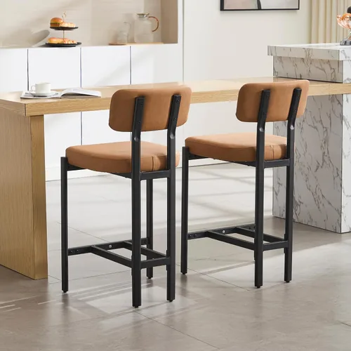 Miniatura 2 de DUOMAY Juego de 2 taburetes modernos de piel sintética, tapizados de 26 pulgadas de altura de asiento bajos con patas de metal negro, taburetes