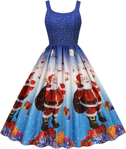 Vestido de verano para mujer, vintage, sin mangas, vestido de fiesta de Navidad, estampado divertido, faldas de té fluidas, tallas S-XXL