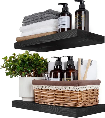 Miniatura 19 de BGMG Estantes flotantes de madera de 12 pulgadas, estantes flotantes negros, estantes de pared de madera maciza para baño, sala de estar