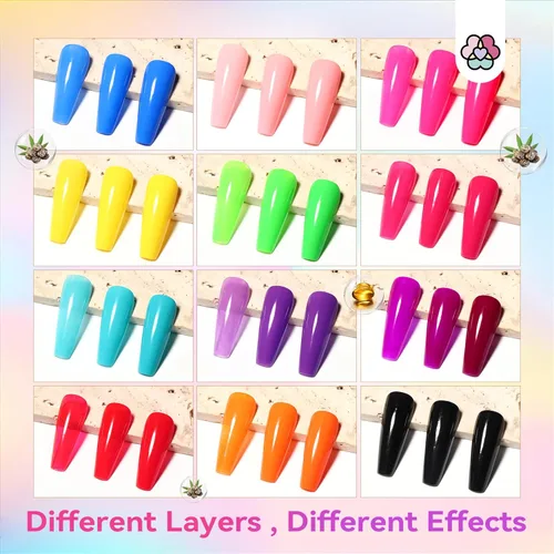 Miniatura 3 de SAVILAND Juego de esmaltes de uñas de neón: 12 colores brillantes de esmalte de uñas de verano con 2 piezas de capa base y capa superior rosa