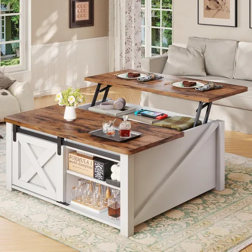 Miniatura 12 de SEDETA Mesa de Centro con Tapa Elevable de 31.5" con Almacenamiento, Mesas de Centro Cuadradas para Sala de Estar, Mesa de Centro Estilo Granja