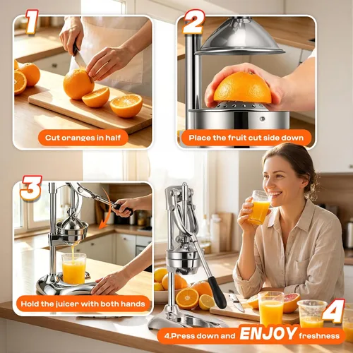 Miniatura 6 de Moongiantgo Exprimidor manual comercial, extractor de jugo de prensa manual resistente con 2 bolsas de frutas reutilizables, exprimidor profesional