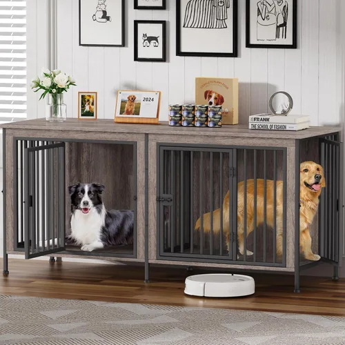 Miniatura 26 de EasyCom Mueble de jaula para perros para 1 o 2 perros, jaulas resistentes para perros individuales/dobles para perros pequeños, medianos y grandes