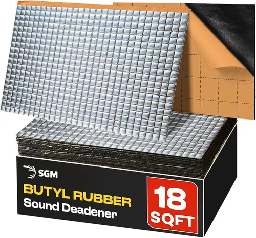 SGM Alfombrilla de Amortiguación de Sonido para Auto Plateada 80 mil (2mm) 18 pies cuadrados (1.67 m²), Aislante de Sonido Automotriz, Material de