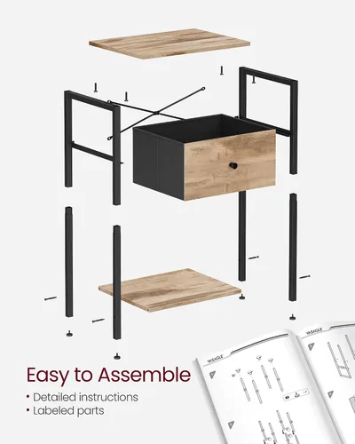 Miniatura 10 de VASAGLE Mesita de noche, mesa auxiliar con cajón de tela, mesa auxiliar de 24 pulgadas de alto con estante de almacenamiento, dormitorio, roble