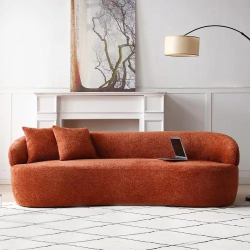 Miniatura 22 de WILLIAMSPACE Sofá curvado de 101 pulgadas, moderno sofá boucle tapizado de gran tamaño con 4 almohadas, sofá de peluche de 4 asientos para sala