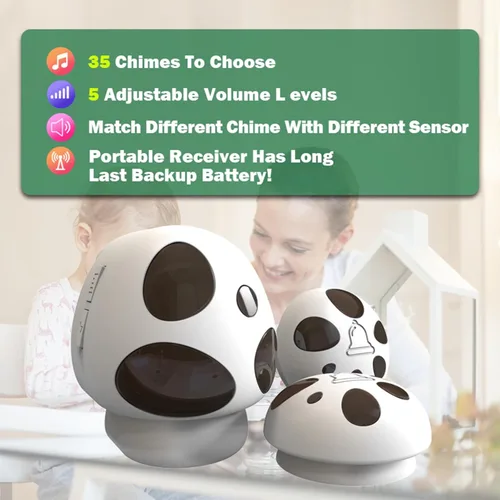 Miniatura 5 de HTZSAFE Timbre inalámbrico, lo suficientemente fuerte, 5 niveles de volumen, 35 campanillas, cobertura de rango de 1300 pies, flash LED, receptor