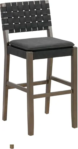 Miniatura 5 de Nathan James Cohen Mid-Century Modern - Taburete de bar de madera de 29 pulgadas, taburete tapizado de piel sintética con marco de madera maciza