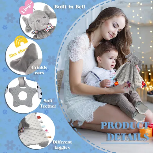 Miniatura 4 de Paquete de 2 mamelucos de elefante para bebés, mantas de seguridad suaves y cómodas para bebés, juego de regalos para bebés para niños y niñas