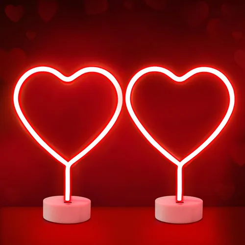 Miniatura 10 de BRIGHTDECK Decoraciones del Día de San Valentín, 2 paquetes de letreros de neón en forma de corazón, luces LED rosas, baterías incluidas