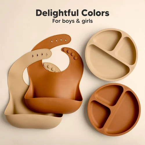 Miniatura 7 de KeaBabies Paquete de 2 baberos de silicona para bebés, niñas y niños, baberos resistentes de grado alimenticio para comer, atrapa alimentos grandes