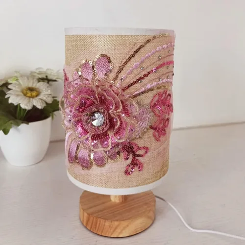 Miniatura 7 de OSALADI Lámpara de mesa de tela floral 3D, lámpara de escritorio elegante USB para dormitorio