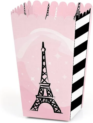 Big Dot of Happiness Paris, Ooh La - Juego de 12 cajas de palomitas de maíz con temática de baby shower o fiesta de cumpleaños