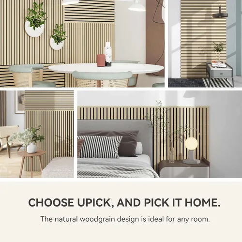 Miniatura 5 de Paneles de pared acústicos de MDF Upick absorbentes de sonido, paquete de 4 paneles de pared de espuma a prueba de sonido de 48 x 24 pulgadas y Roble