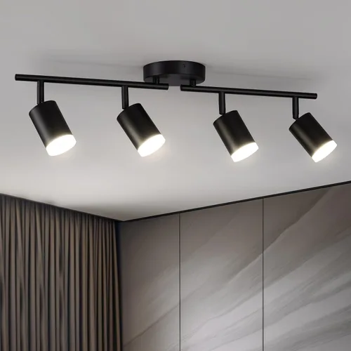 Miniatura 2 de Bojim Iluminación de pista LED flexible, accesorios de iluminación de pista de techo de 4 luces en negro, foco de techo con brazos de luz plegables