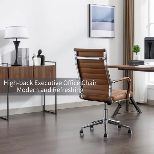 Miniatura 4 de Silla de escritorio de oficina de cuero, sillas de sala de conferencias con ruedas, silla ejecutiva moderna de respaldo alto, ergonómica giratoria