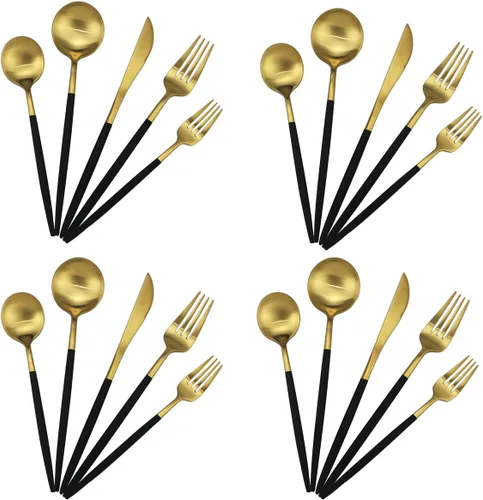 Miniatura 31 de Juego de cubiertos de acero inoxidable 18/10 de 20 piezas, vajilla de lujo para viajes, incluye cuchillo, tenedor, cuchara, servicio para 4